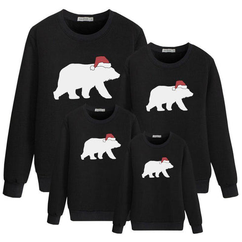Christmas family clothing family of three cartoon bear printed round neck long sleeve sweater parent-child series